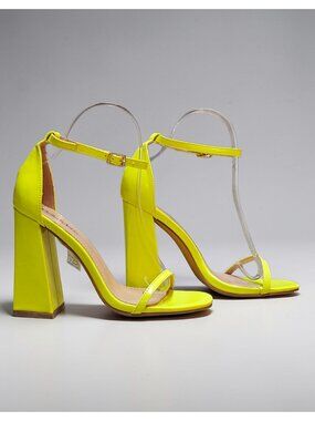 Neon Yellow Block Heel Sandals With Adjustable Ankle Strap Open Toe Design And G